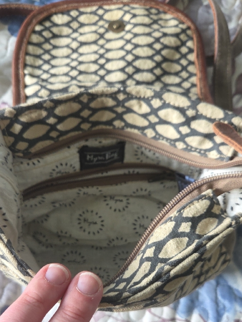 Myra Bag Gray Fur Flap Crossbody with Brown Trim - Picture 3 of 4